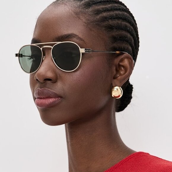 Saint Laurent SL708 003 Aviator Sunglasses - Gold/Green - Picture 3 of 11